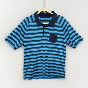 OAKLEY Men's Golf Polo Shirt Extra Large Striped Navy Blue Performance Pocket
